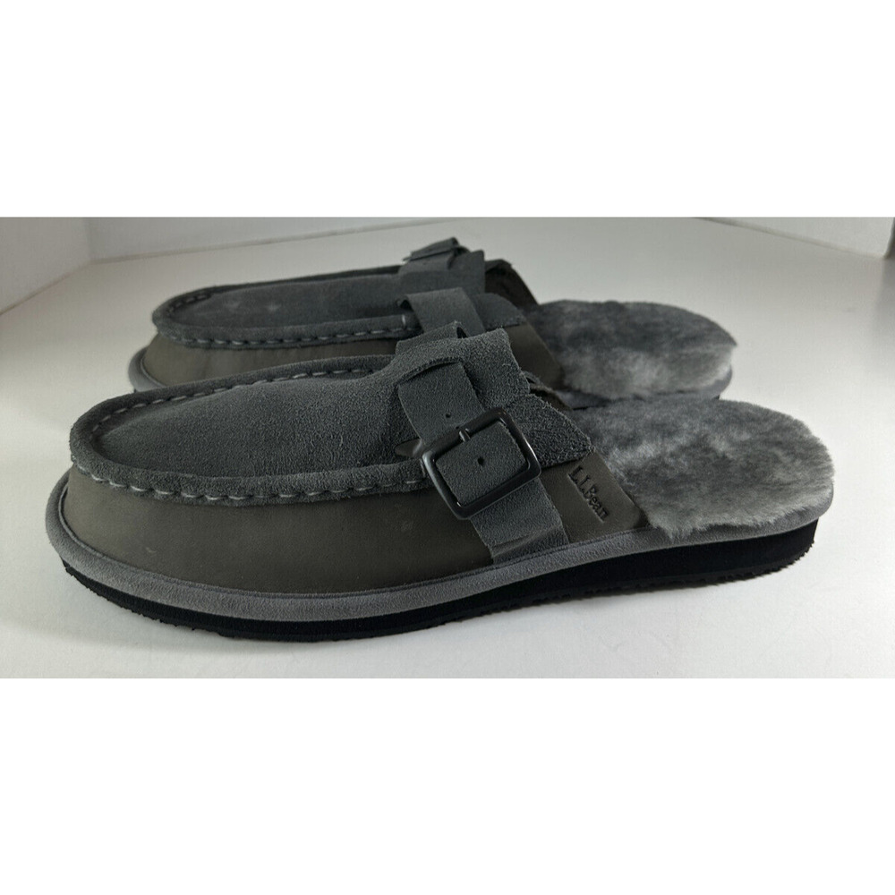 LL Bean Wicked Good Slipper Scuffs Shearling Lined Suede Leather Men's Size 10 - Picture 7 of 14